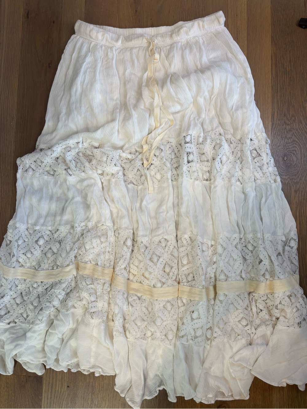 Free People Cream Lace Tiered Maxi Skirt